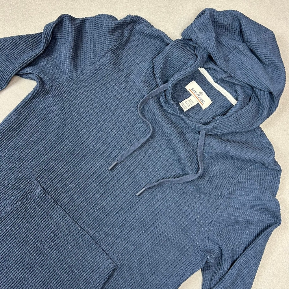 Rainforest Hoodie Waffle Knit Thermal RF3005 Mens Size M Blue
